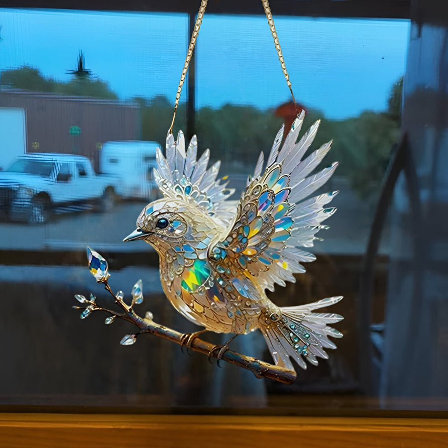 Stained-glass style bird window suncatcher