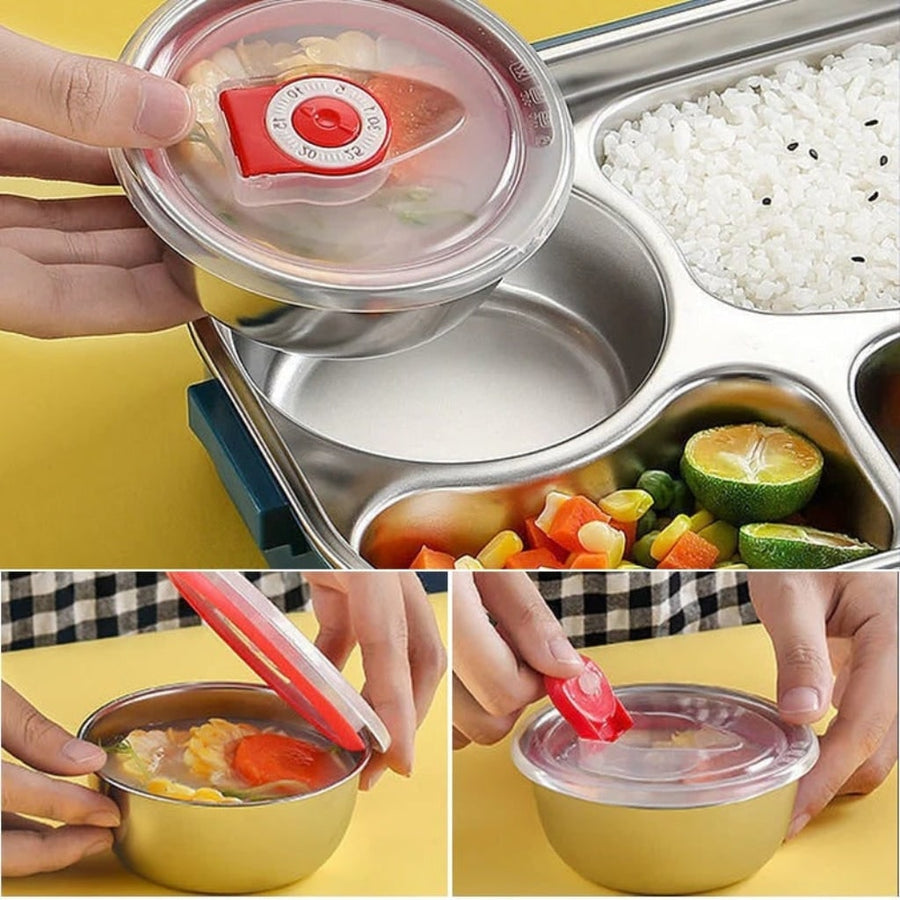 Stainless steel bento box with lidded bowl