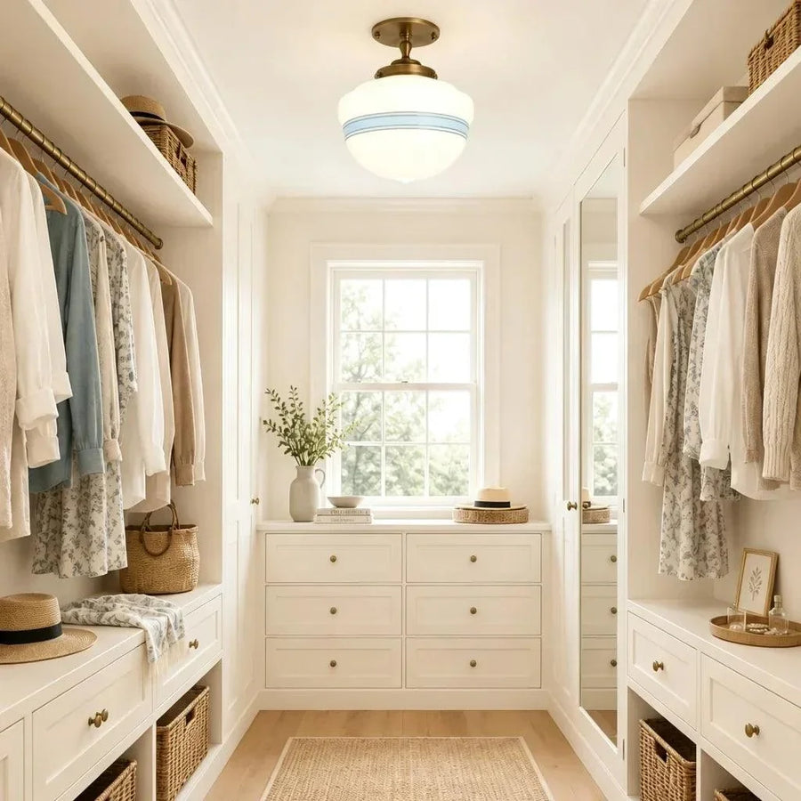 Striped Milk Glass Globe Ceiling Light
