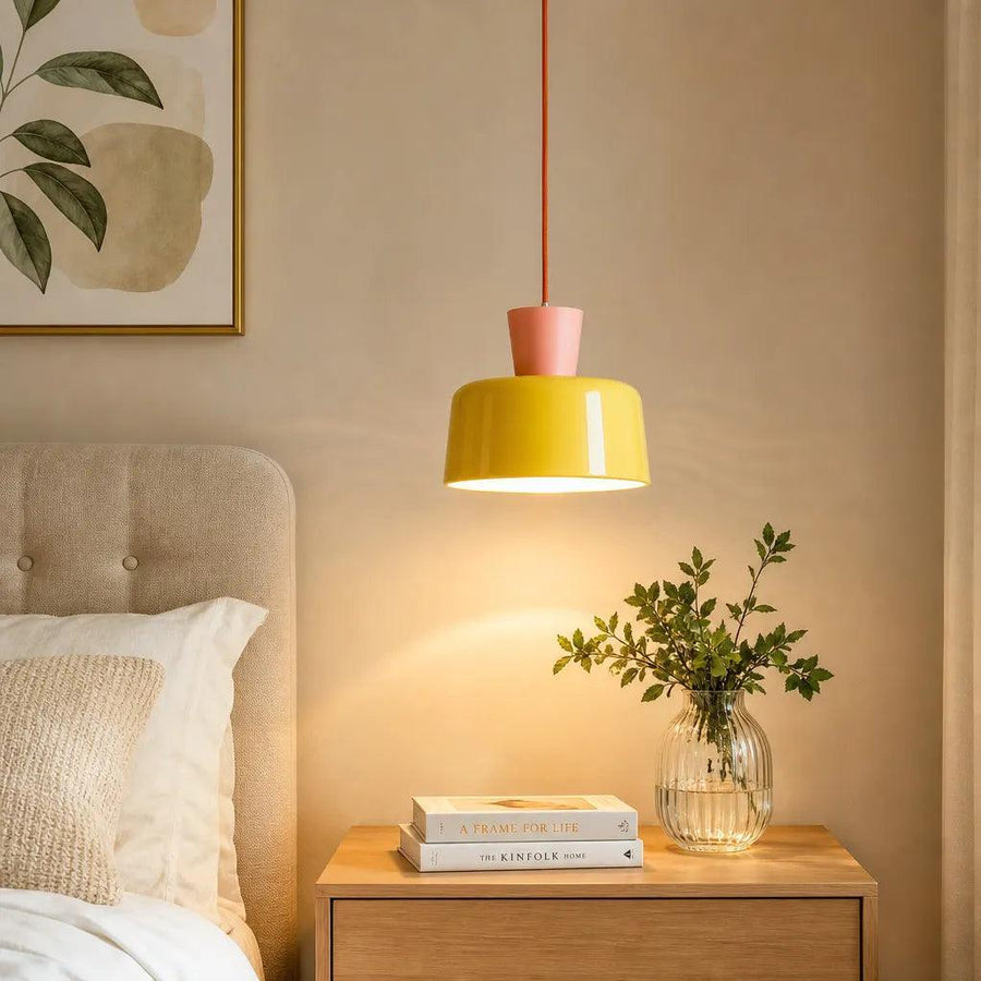 Vintage Ceramic and Metal Dome Pendant Light