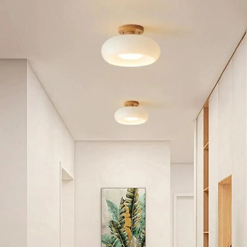 Wood and glass mushroom ceiling light
