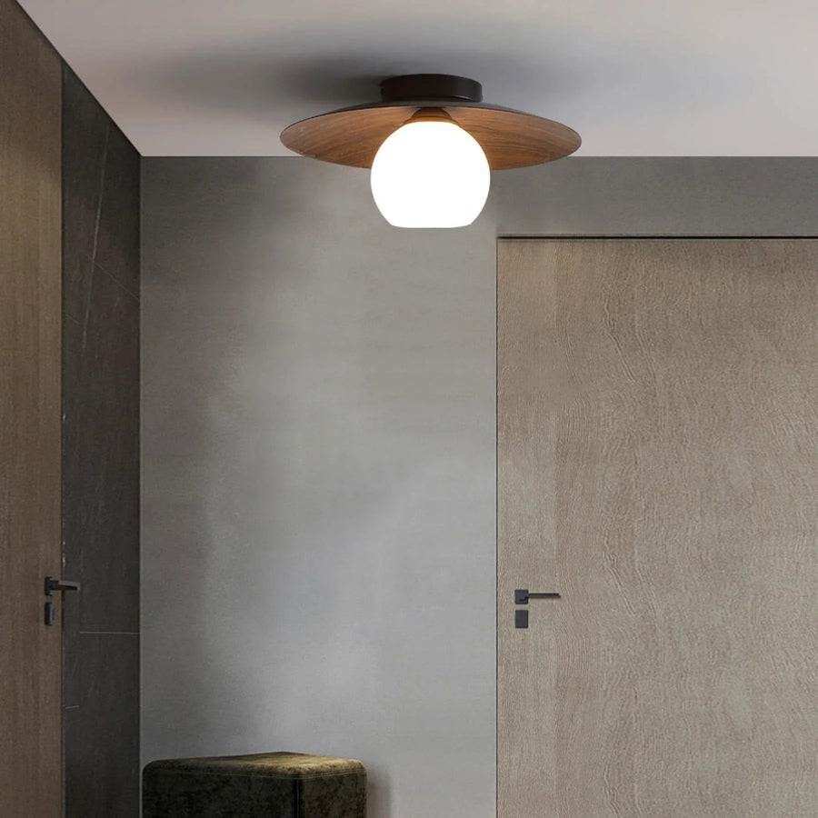 Wood saucer ceiling light