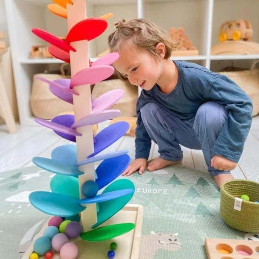 Wooden rainbow sound tree marble run