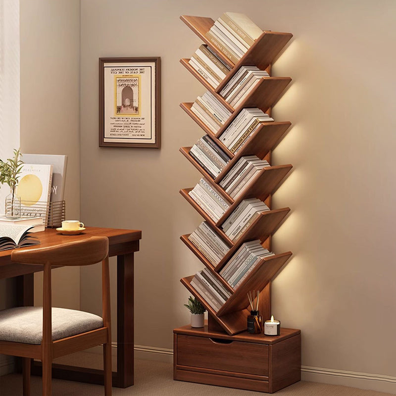 Tree Bookshelf with Drawer | Walnut or Natural, 6 to 12 Tiers