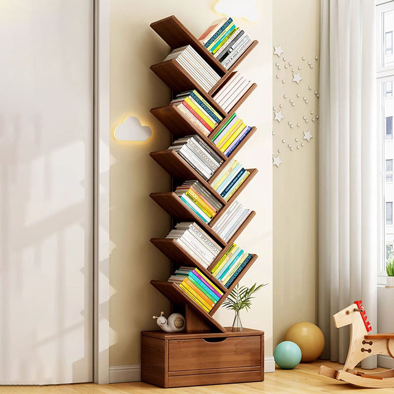 Tree Bookshelf with Drawer | Walnut or Natural, 6 to 12 Tiers