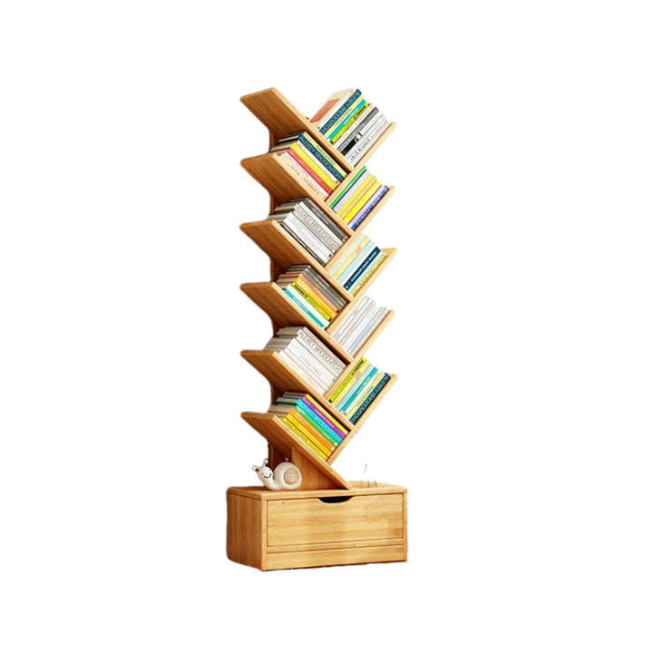 Tree Bookshelf with Drawer | Walnut or Natural, 6 to 12 Tiers