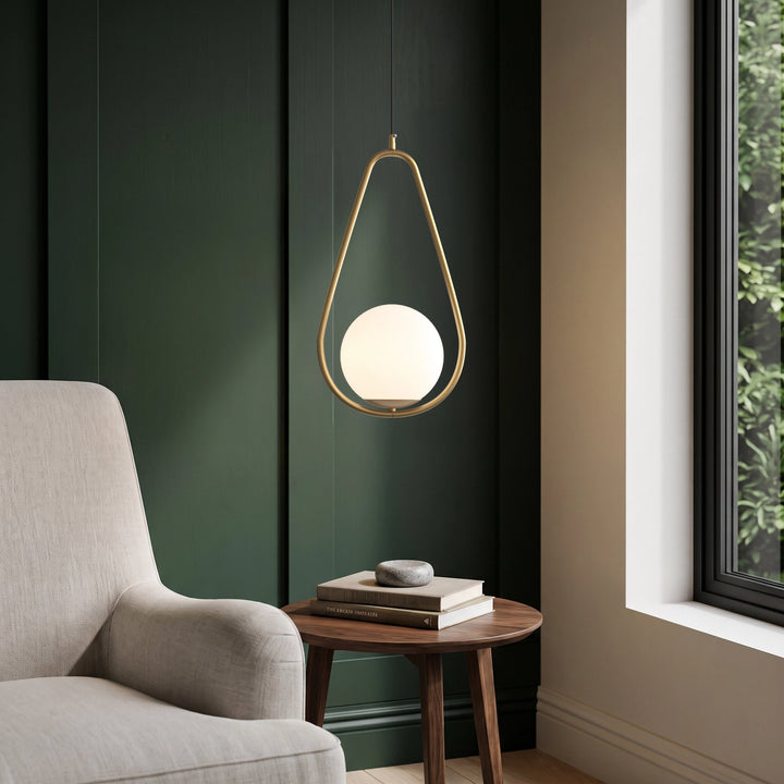 Opal Globe and Ring Pendant Light | Brass or Black