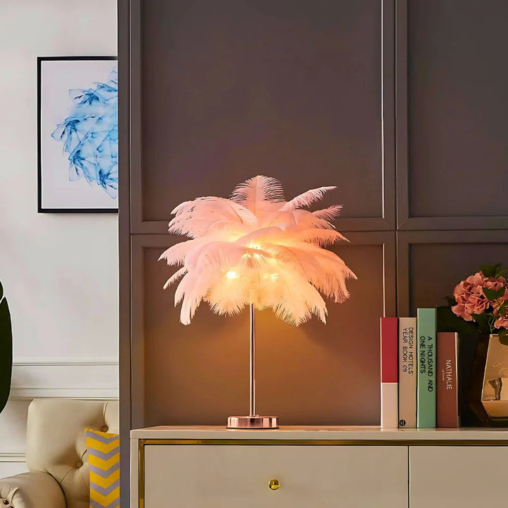 Ostrich Feather Palm Tree Table Light