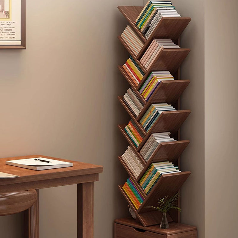 Tree Bookshelf with Drawer | Walnut or Natural, 6 to 12 Tiers