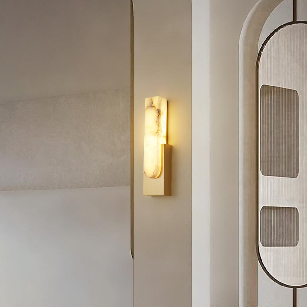 Modern Alabaster-Effect Brass Wall Sconce LED 1-Light