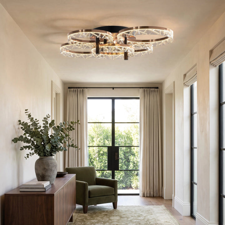 Crystal Ring Semi-Flush Ceiling Light | Gold and Black