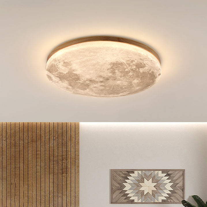 Modern Minimalist Moon Round Hardware PVC Acrylic LED Flush Mount Ceiling Light For Living Room