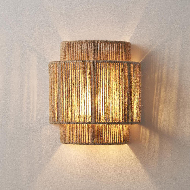 Japanese Rattan Curved Rope Wall Sconce 1-Light