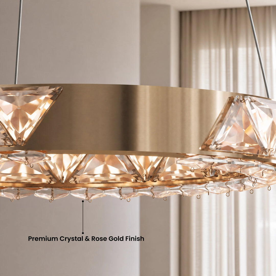 Rose Gold and Crystal Ring Chandelier | Dimmable
