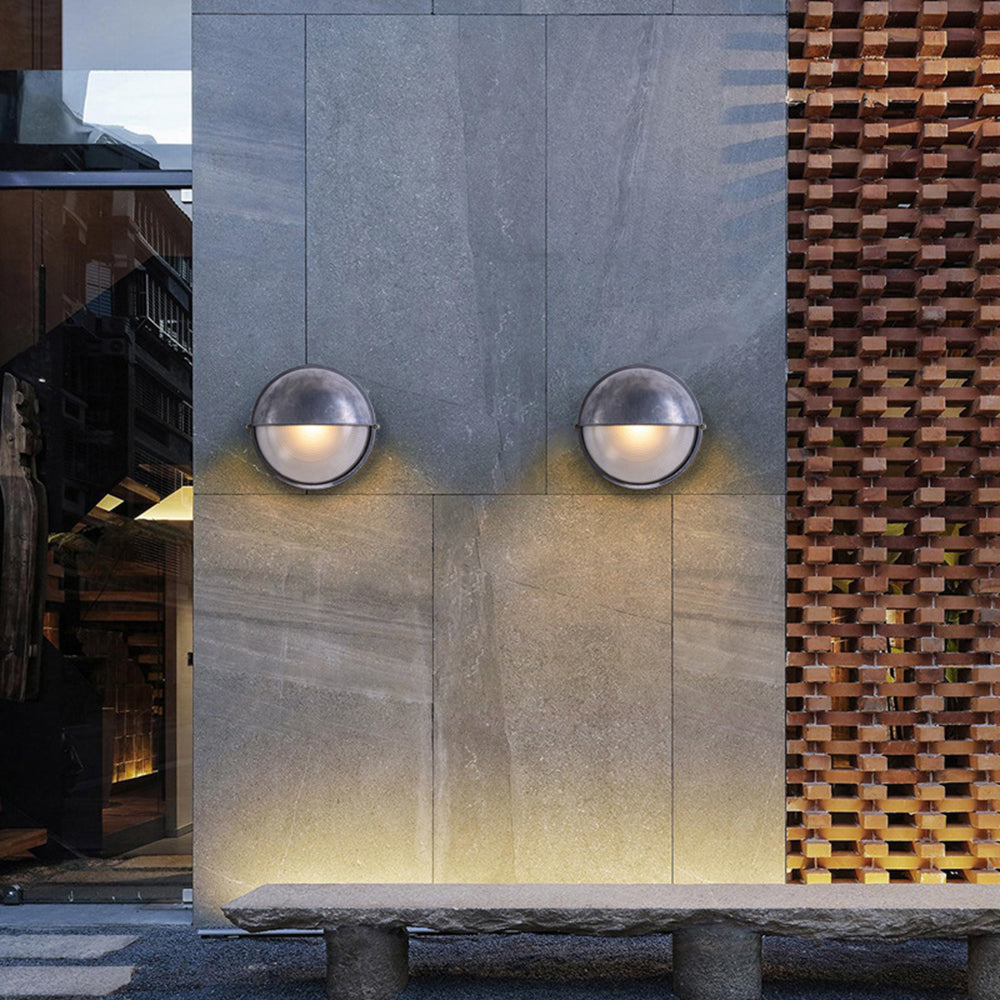 Bulkhead Outdoor Wall Light | Galvanised Silver or Brass, Ribbed Glass