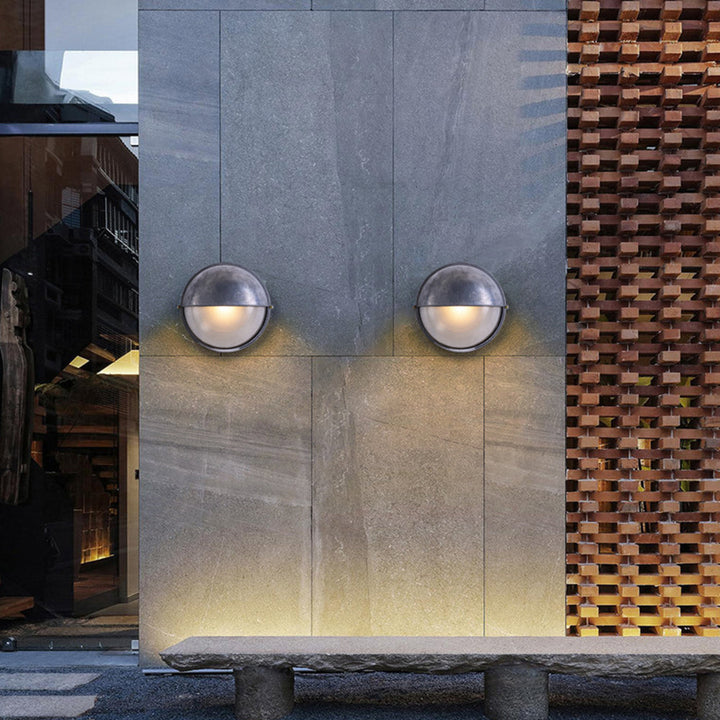 Bulkhead Outdoor Wall Light | Galvanised Silver or Brass, Ribbed Glass