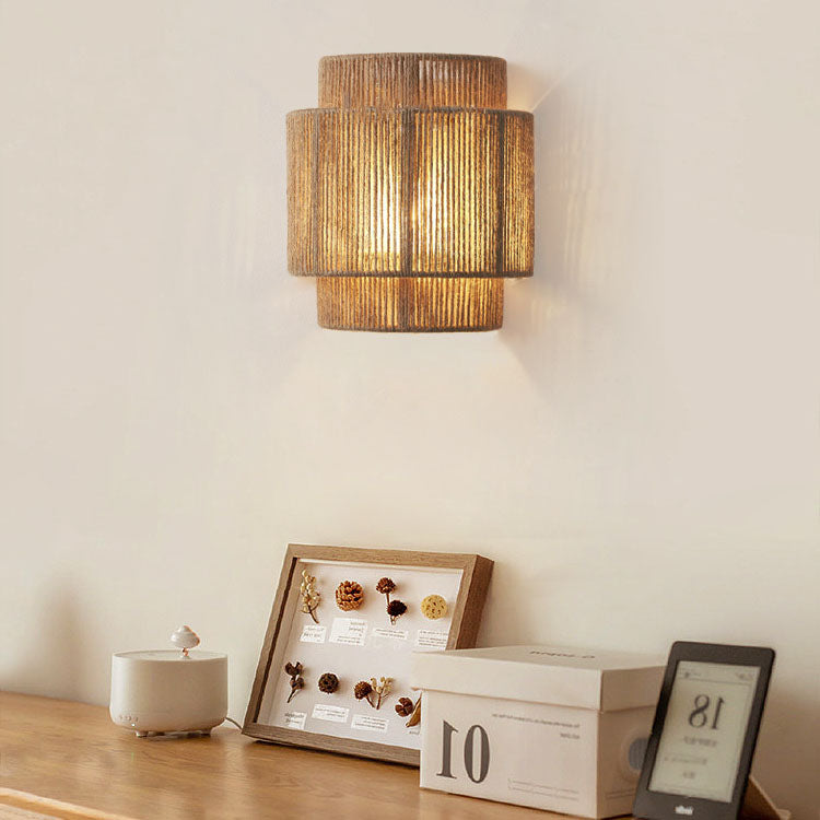 Japanese Rattan Curved Rope Wall Sconce 1-Light