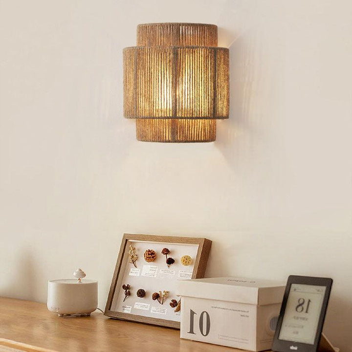 Japanese Rattan Curved Rope Wall Sconce 1-Light
