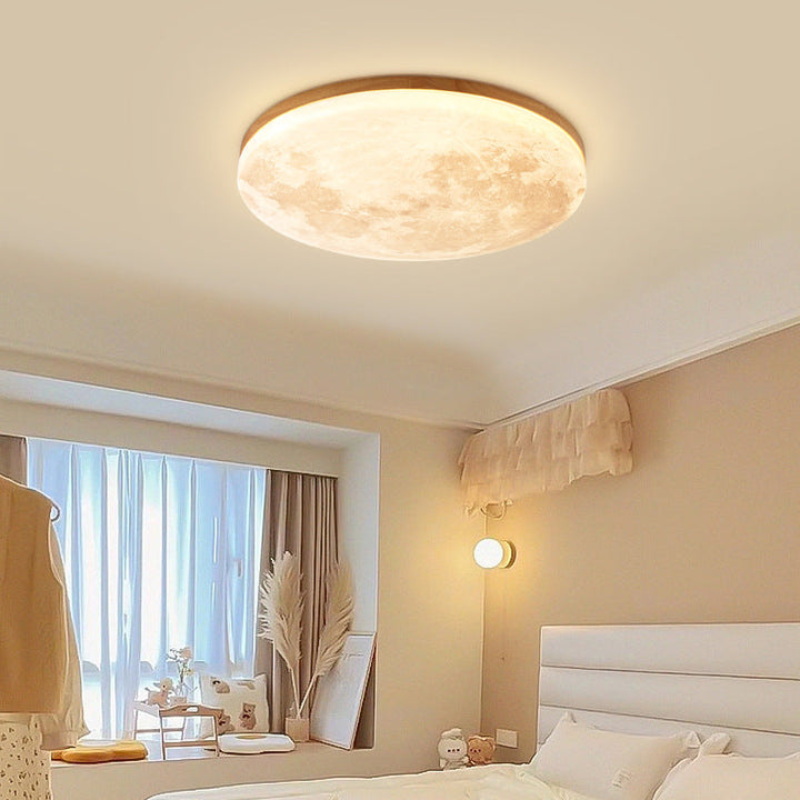 Modern Minimalist Moon Round Hardware PVC Acrylic LED Flush Mount Ceiling Light For Living Room