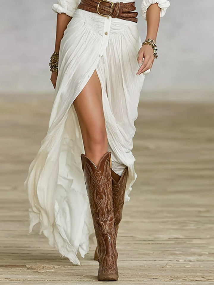 Women's Pleated Belted Lapel Summer Dress – image 5