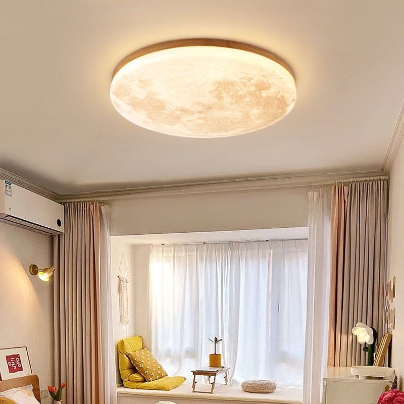 Modern Minimalist Moon Round Hardware PVC Acrylic LED Flush Mount Ceiling Light For Living Room