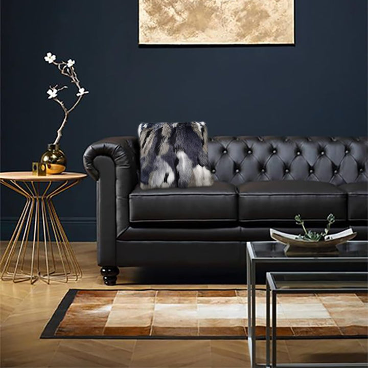 Faux Fur and Velvet Cushion Cover in Blue and Grey