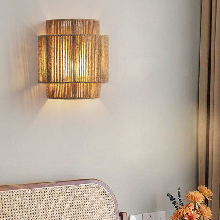 Japanese Rattan Curved Rope Wall Sconce 1-Light