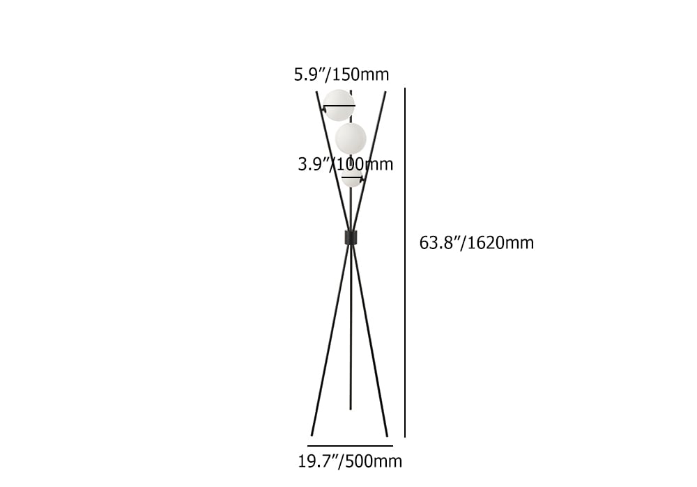 Black Tripod Floor Lamp with Three Glass Shades