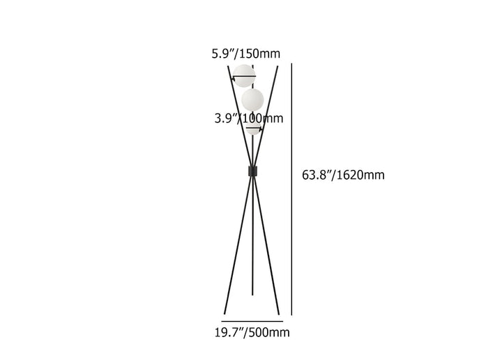 Black Tripod Floor Lamp with Three Glass Shades