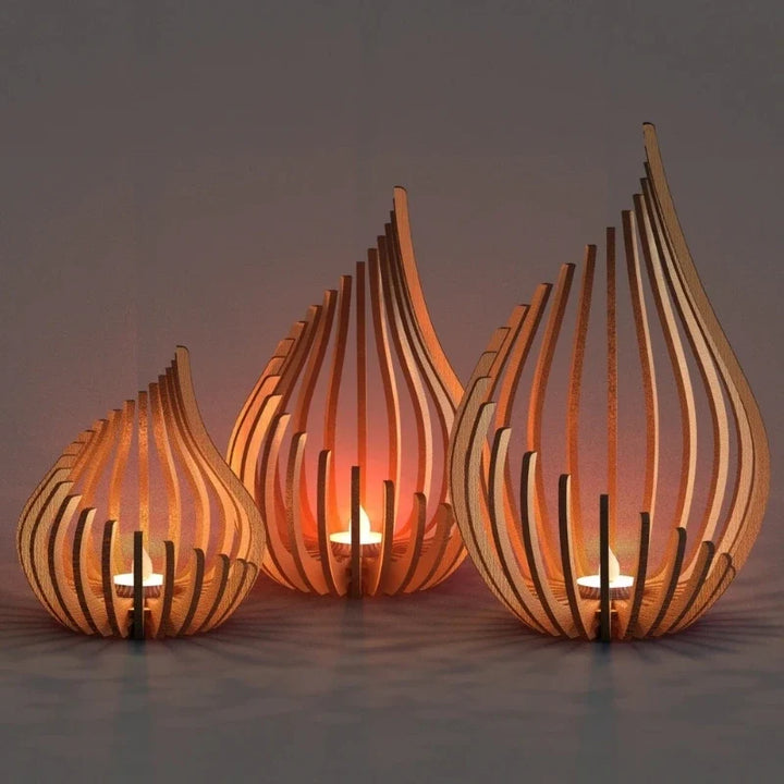 Carved Wooden Droplet Candle Holder