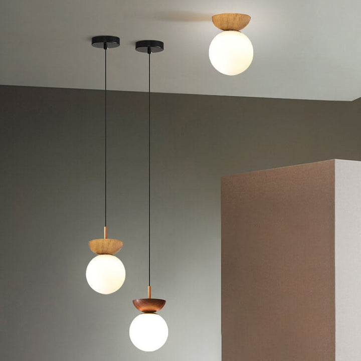 Nordic Wood Glass Globe 1-Light Ceiling Light