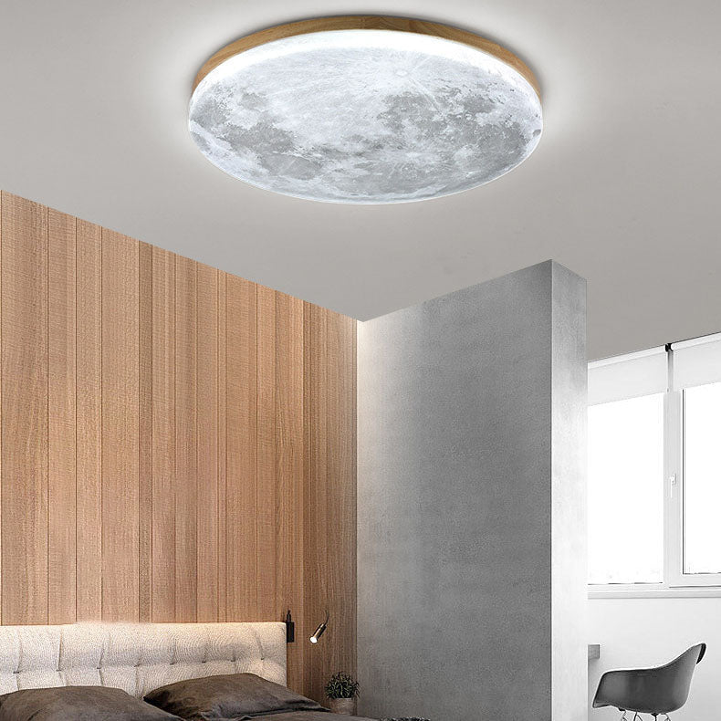 Modern Minimalist Moon Round Hardware PVC Acrylic LED Flush Mount Ceiling Light For Living Room