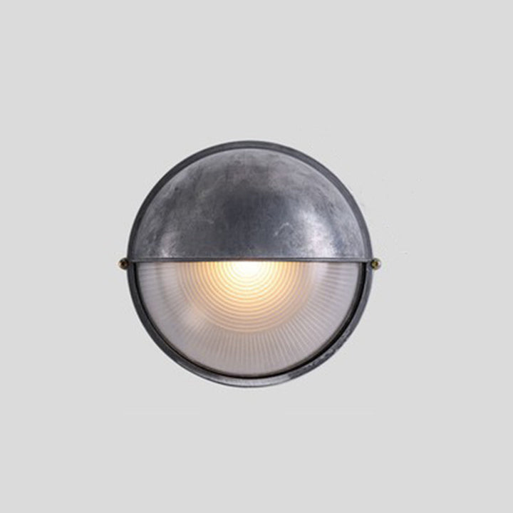 Bulkhead Outdoor Wall Light | Galvanised Silver or Brass, Ribbed Glass