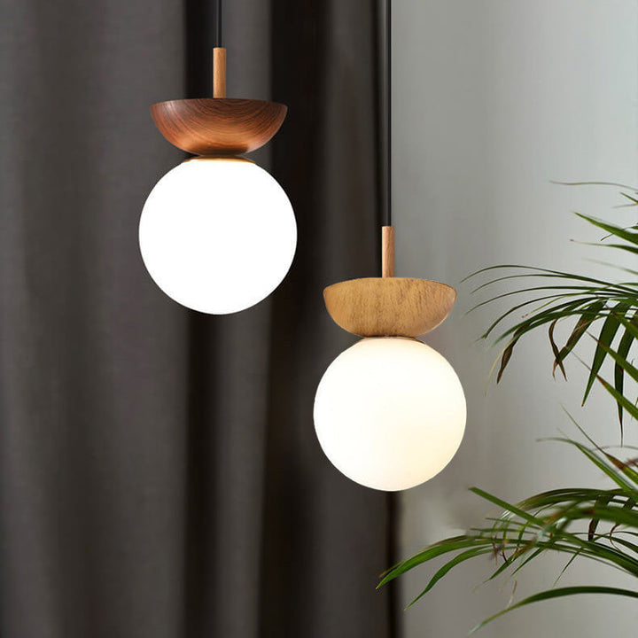 Nordic Wood Glass Globe 1-Light Ceiling Light