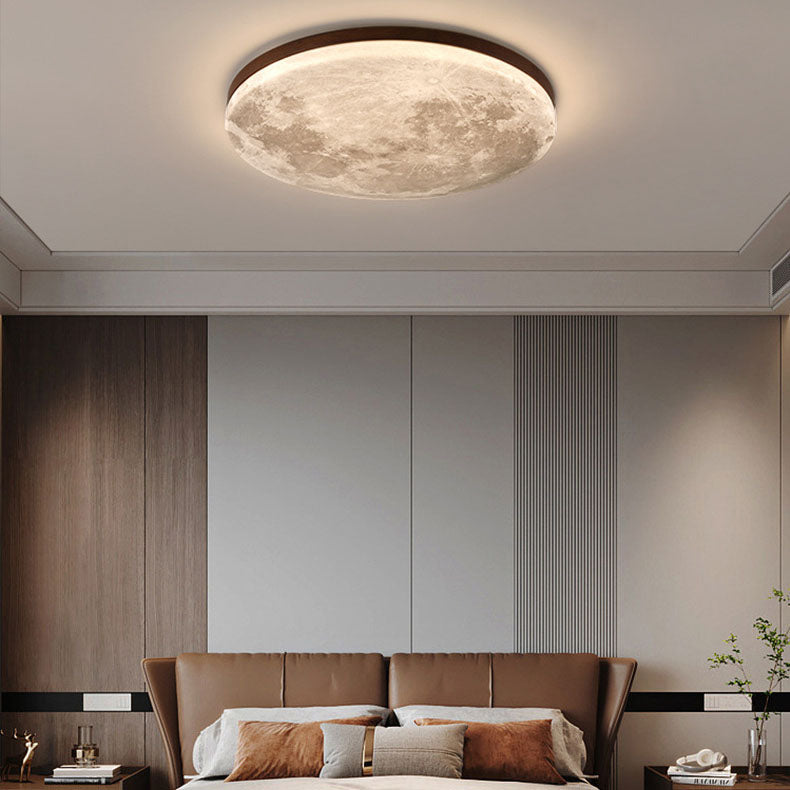 Modern Minimalist Moon Round Hardware PVC Acrylic LED Flush Mount Ceiling Light For Living Room