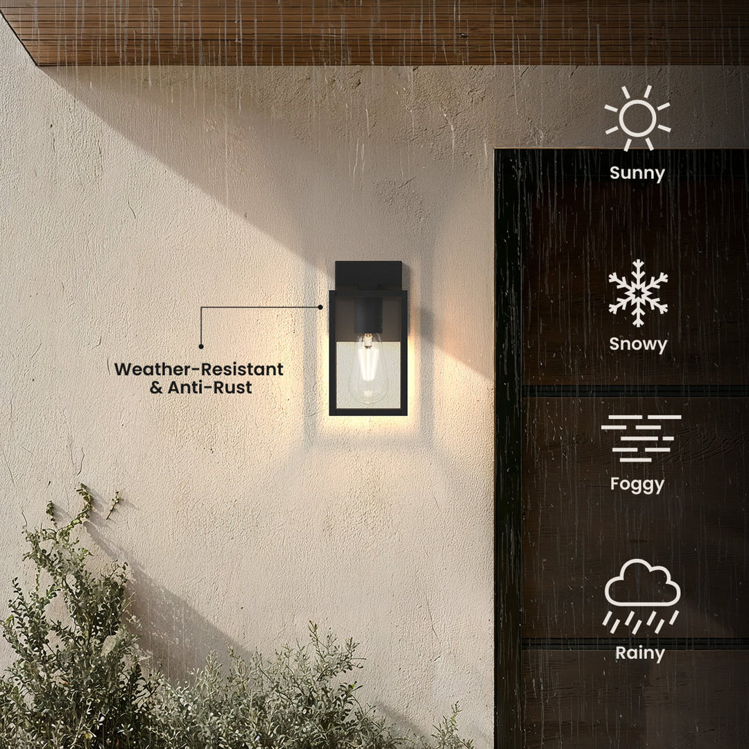 Glass Panel Outdoor Lantern | Black Steel, Warm White