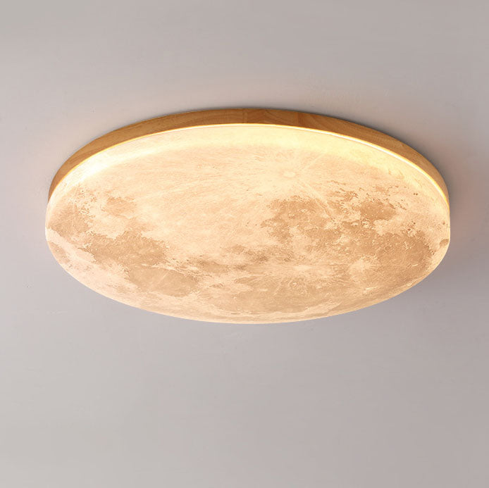 Modern Minimalist Moon Round Hardware PVC Acrylic LED Flush Mount Ceiling Light For Living Room