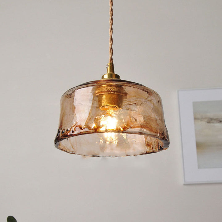 Amber Glass Pendant Light | Brass Fitting, Twisted Cord