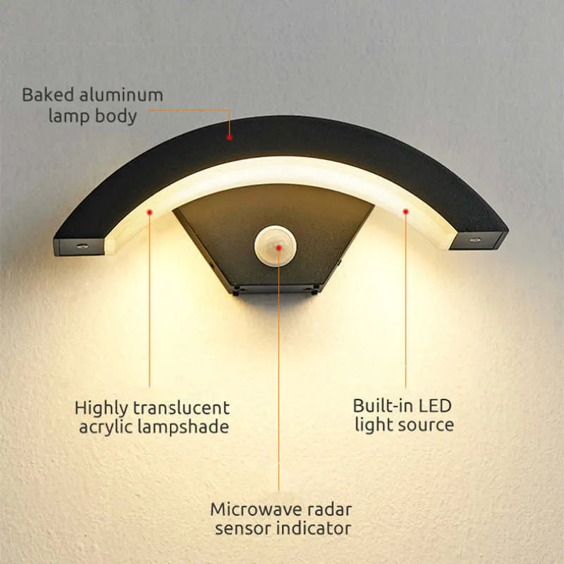 Arc Outdoor Wall Light | Black, Optional Motion Sensor