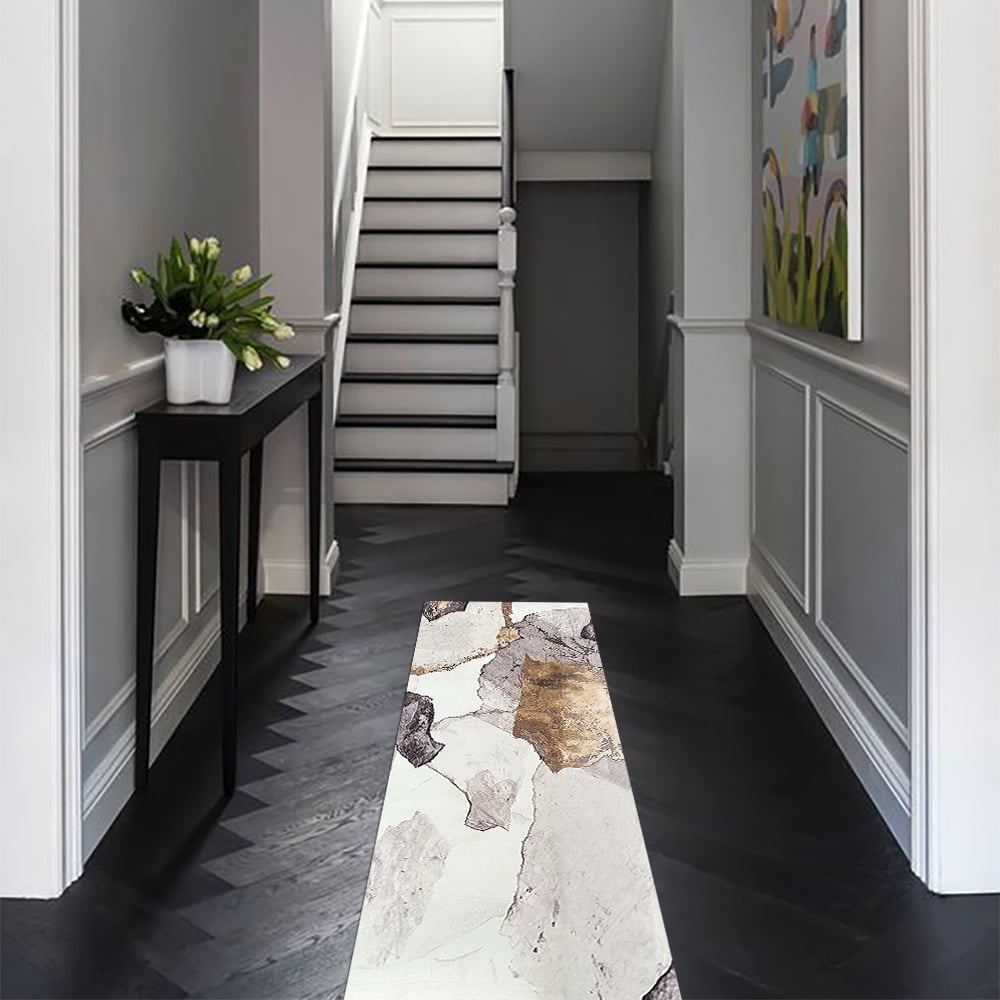 Gold Abstract Non-Slip Kitchen Runner Mats, Set of 2