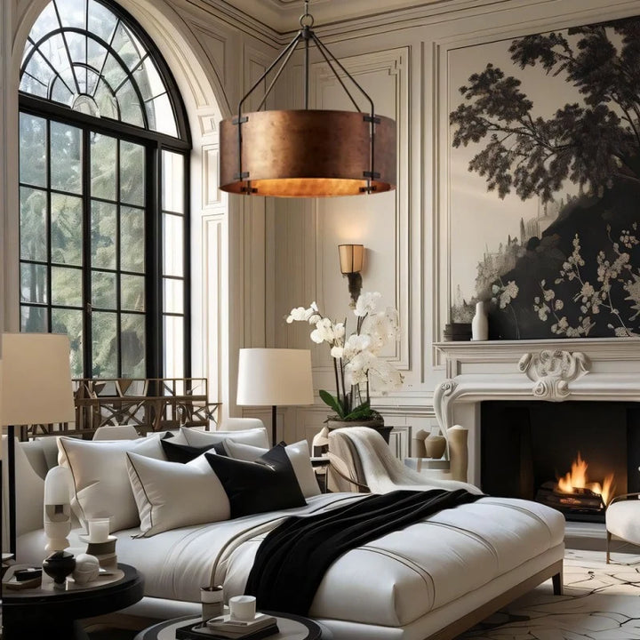 Rustic Bronze Industrial Drum Shade Pendant Light