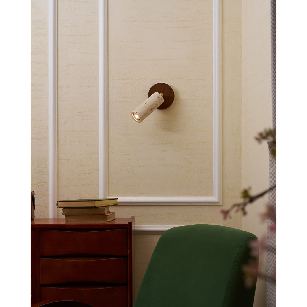 Travertine Spotlight Wall Light | Adjustable, Wood Backplate