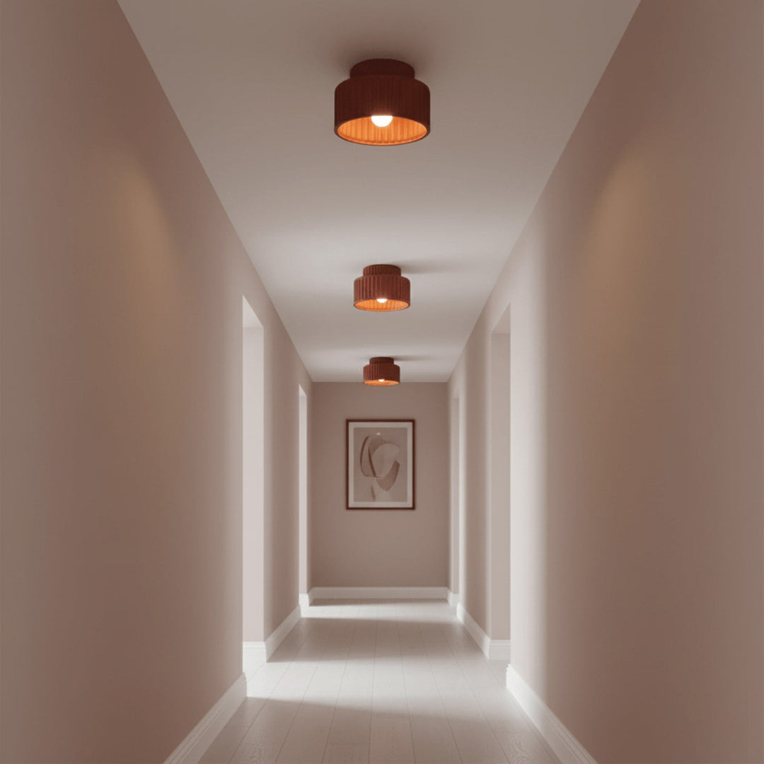 Ribbed Semi-Flush Ceiling Light | White, Beige, Green or Orange