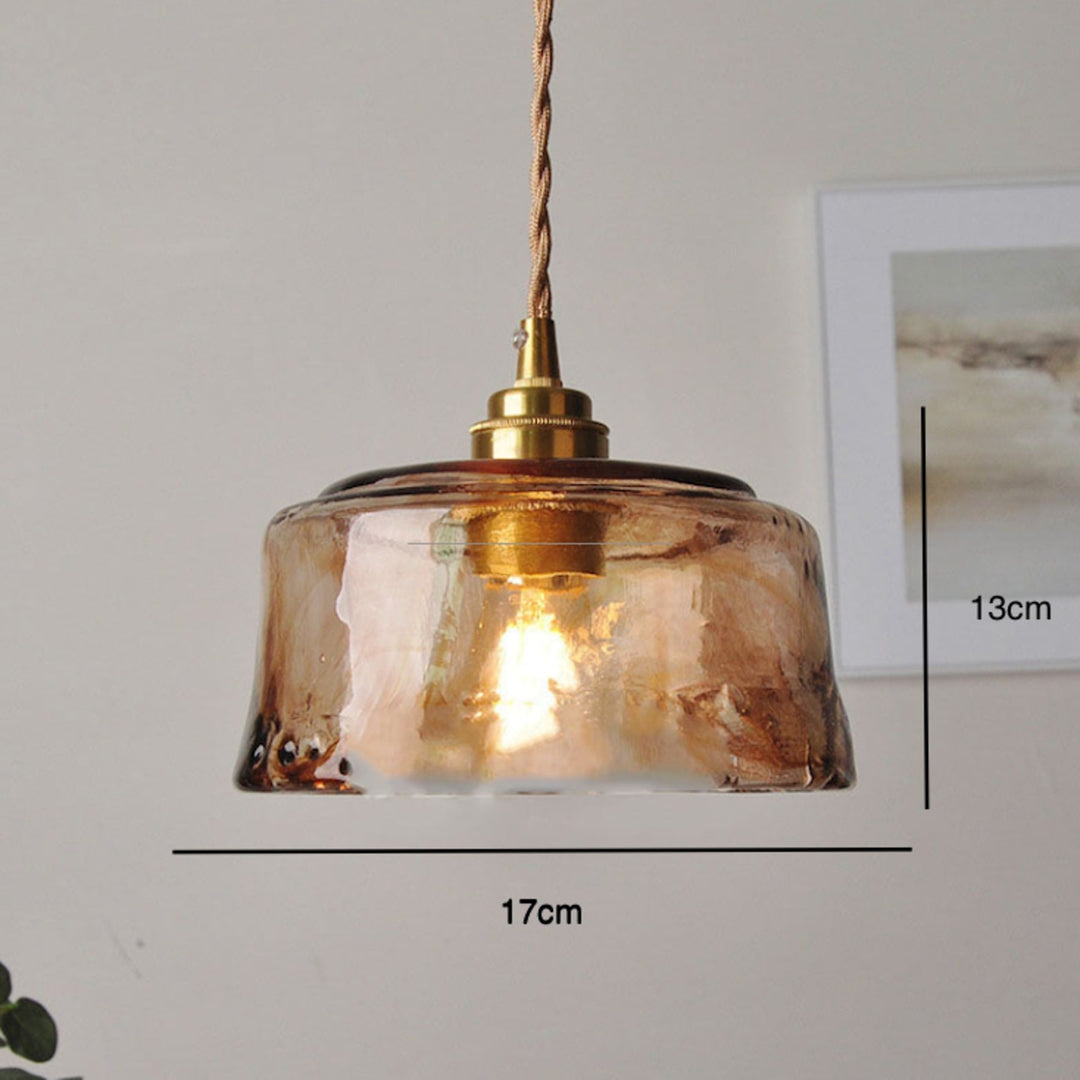 Amber Glass Pendant Light | Brass Fitting, Twisted Cord
