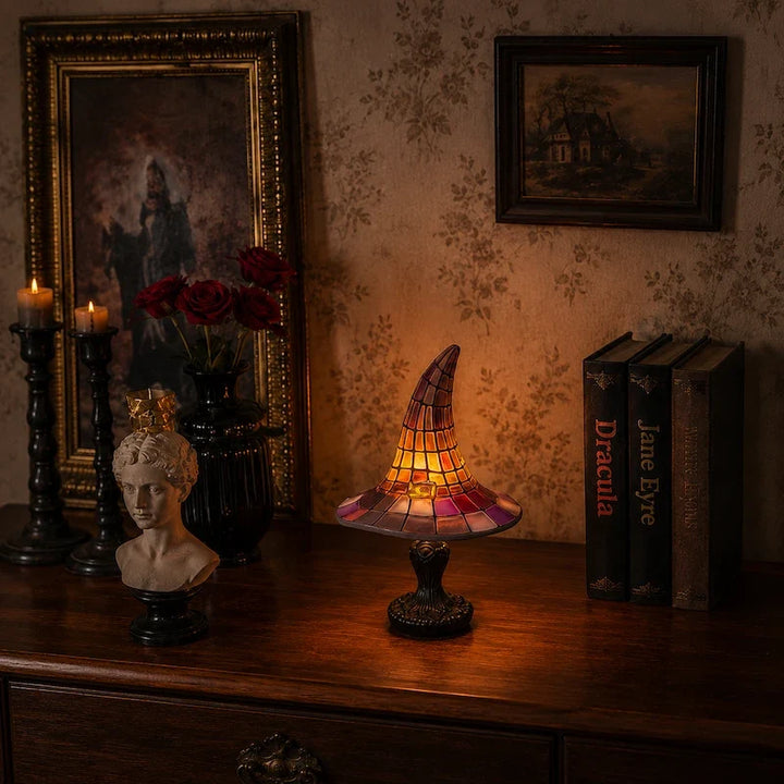 Stained Glass Witch Hat Table Lamp