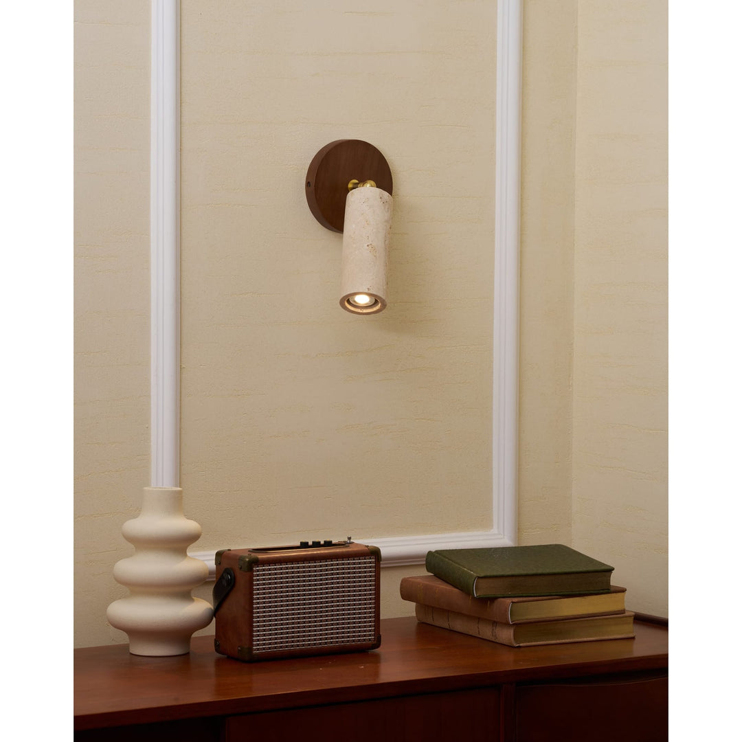 Travertine Spotlight Wall Light | Adjustable, Wood Backplate