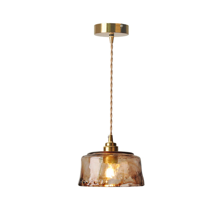 Amber Glass Pendant Light | Brass Fitting, Twisted Cord