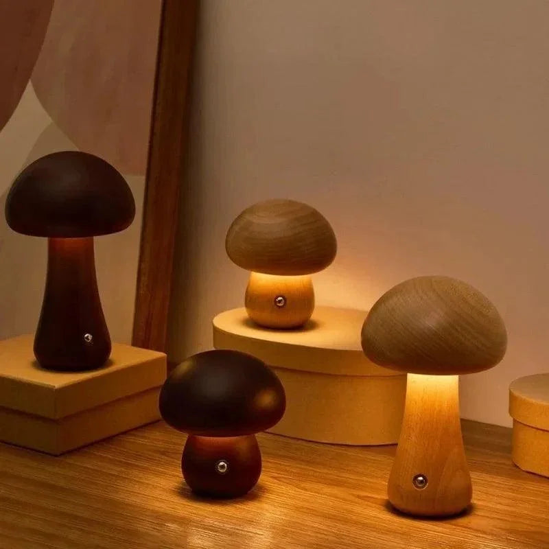 Solid Wood Mushroom Table Lamp