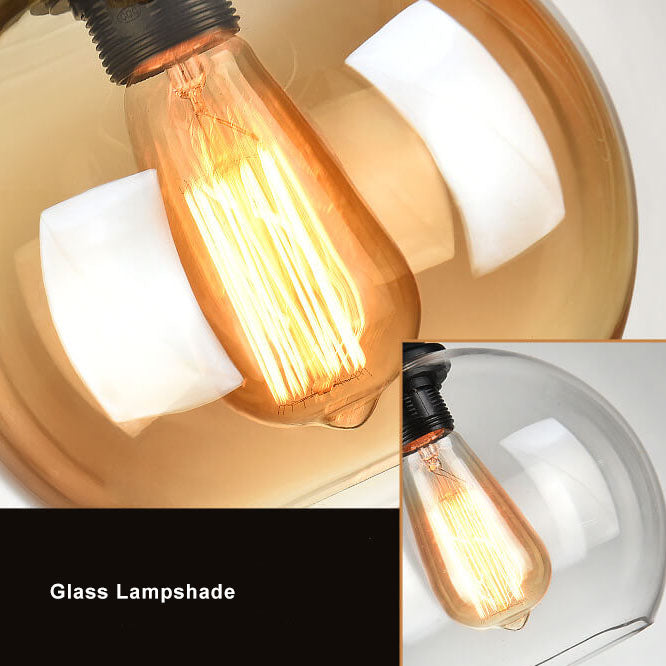 Traditional Vintage Glass Metal Rope Hanging Round 1-Light Pendant Light for Living Room