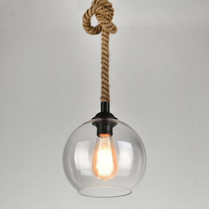 Traditional Vintage Glass Metal Rope Hanging Round 1-Light Pendant Light for Living Room
